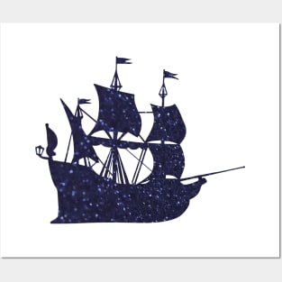 Glitter textured dreamy ship illustration Posters and Art